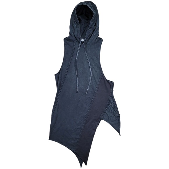 Darker Wavs Tops - Darker Wavs Sleeveless Hoodie Womens L Black Asymmetrical Distressed Goth Grunge